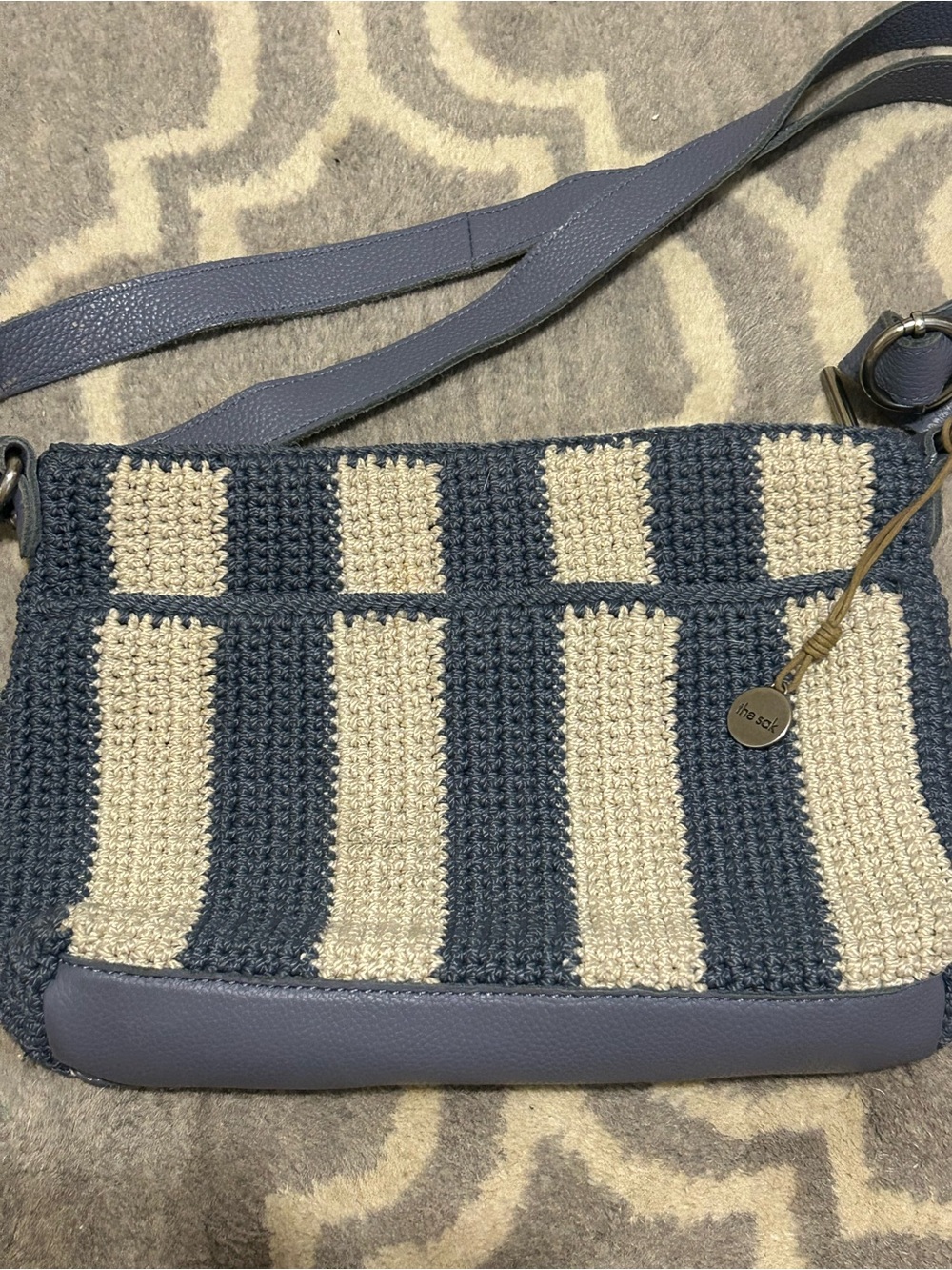 The Sak Navy and Cream Striped Crochet Crossbody